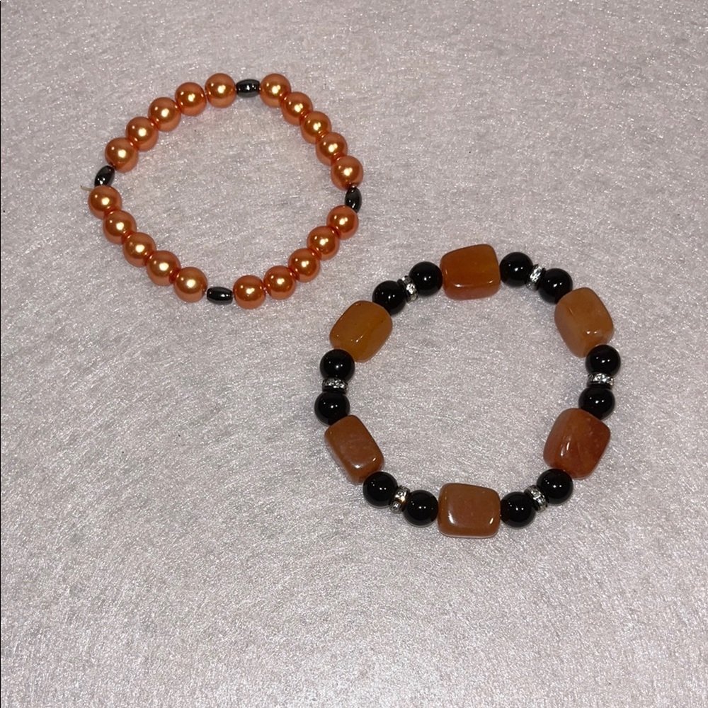 Vintage Orange and Black Beaded Bracelets